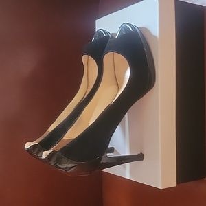 Cole Haan black patent leather peep toe high heels